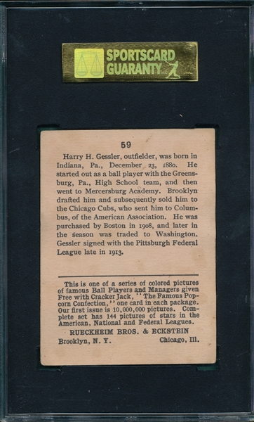 1914 Cracker Jack #59 Harry Gessler SGC 50 *Federal League*