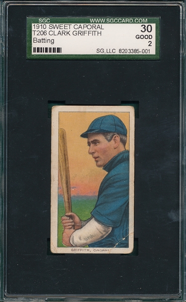 1909-1911 T206 Griffith, Batting, Sweet Caporal Cigarettes SGC 30