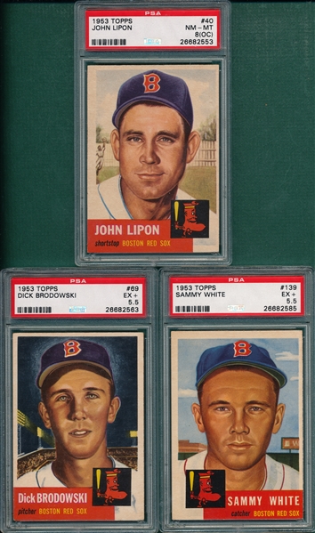 1953 Topps #40 Lipon, #69 Brodowski & #139 White, Lot of (3) PSA 