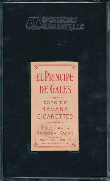 1909-1911 T206 Evers, Portrait, El Principe De Gales Cigarettes SGC Authentic