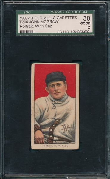 1909-1911 T206 McGraw, Portrait W/ Cap, Old Mill Cigarettes SGC 30