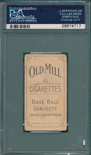 1909-1911 T206 Tinker, Bat On, Old Mill Cigarettes PSA 2.5