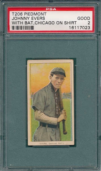 1909-1911 T206 Evers, Chicago on Shirt, Sweet Caporal Cigarettes PSA 2