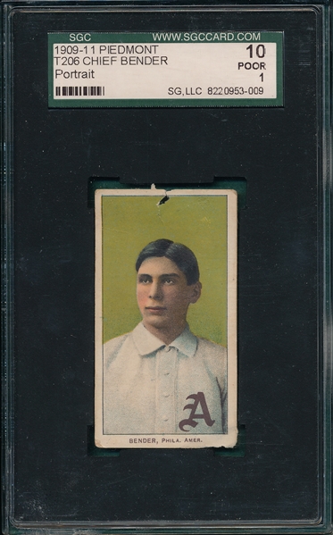 1909-1911 T206 Bender, Portrait, Piedmont Cigarettes SGC 10
