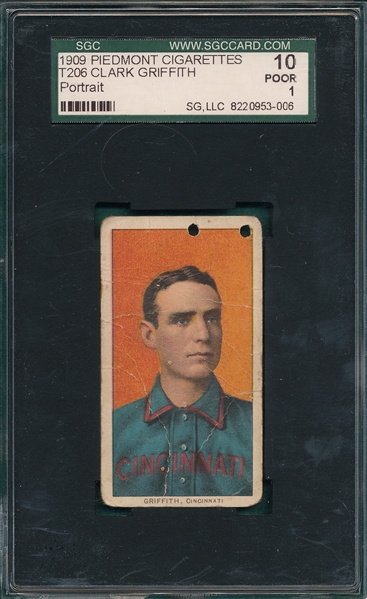 1909-1911 T206 Griffith, Portrait, Piedmont Cigarettes SGC 10