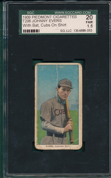 1909-1911 T206 Evers, Cubs on Shirt, Piedmont Cigarettes SGC 20