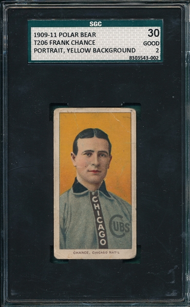 1909-1911 T206 Chance, Yellow Portrait, Polar Bear SGC 30