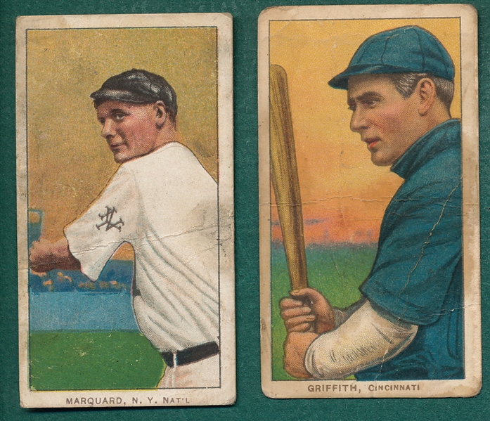 1909-1911 T206 Griffith, Batting, & Marquard, Throwing, Lot of (2), Sweet Caporal Cigarettes