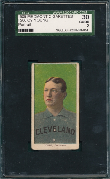 1909-1911 T206 Cy Young, Portrait, Piedmont Cigarettes SGC 30