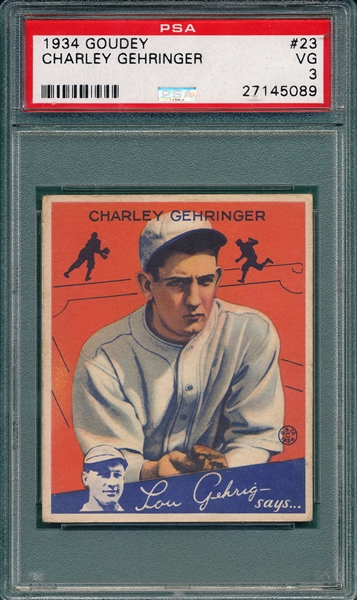 1934 Goudey #23 Charley Gehringer PSA 3