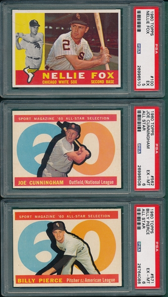1960 Topps #100 Fox, #562 & #571, Lot of (3) PSA