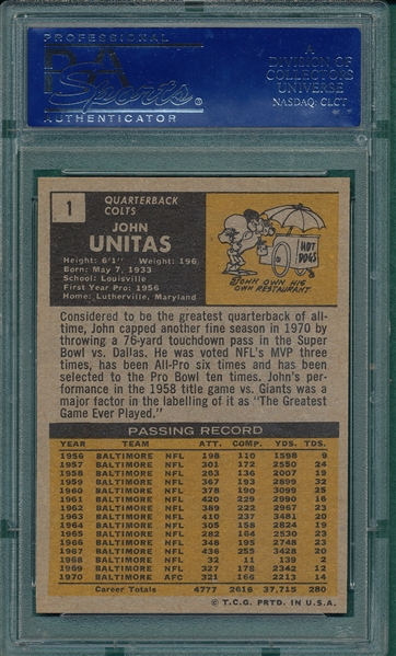 1971 Topps FB #001 Johnny Unitas PSA 7