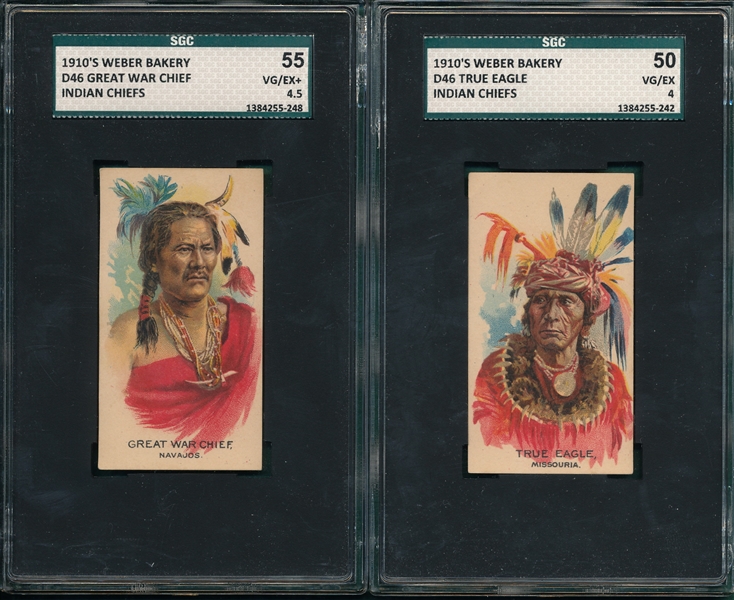 1920s Weber Baking D46 Indians Chiefs, Great War Chief & True Eagle, Lot of (2) SGC