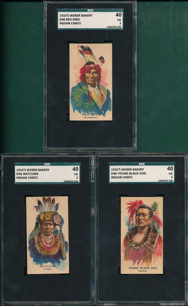 1920s Weber Baking D46 Indians Chiefs Lot of (3) SGC