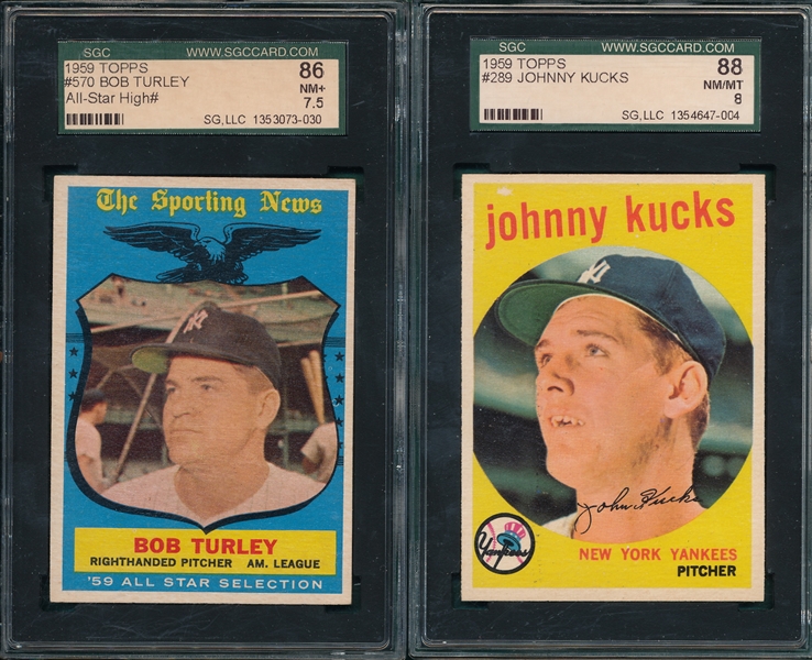 1959 Topps #289 Kucks SGC 88 & #570 Turley, AS, Hi #, SGC 86, Lot of (2)