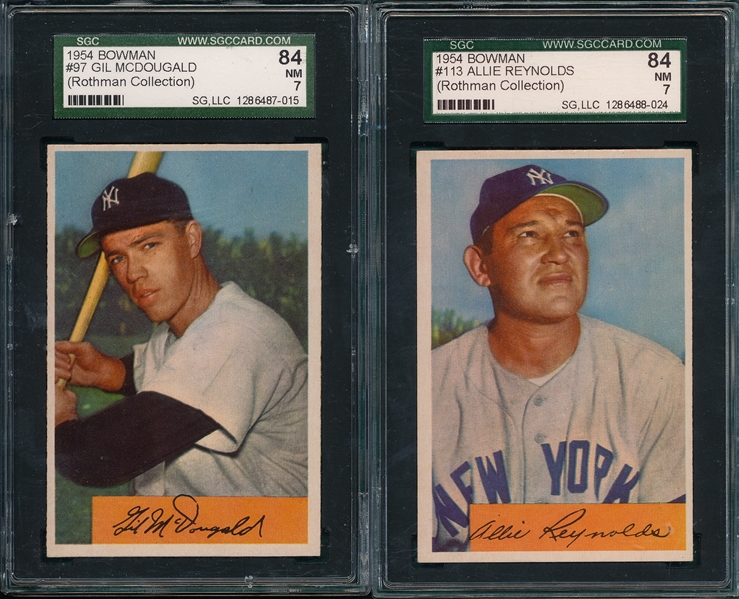 1954 Bowman #97 McDougald & #113 Reynolds, Lot of (2) SGC 84