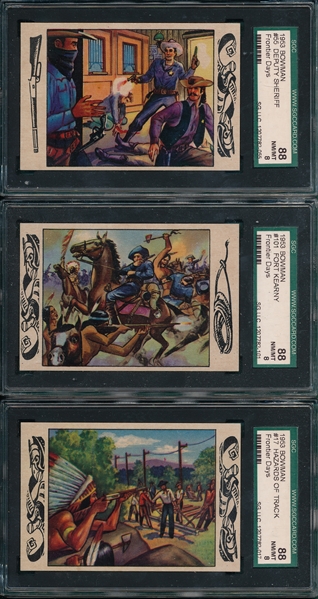 1953 Bowman Frontier Days #17, #55 & #101, Lot of (3) SGC 88