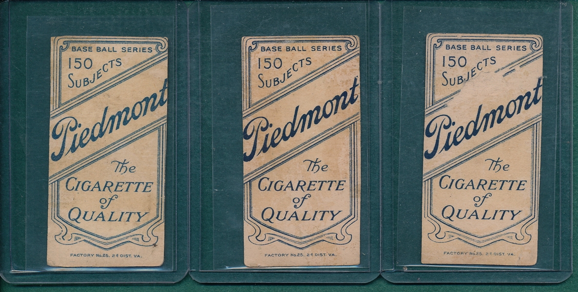 1909-1911 T206 Evers, M. Brown & Keeler Piedmont Cigarettes, Lot of (3)
