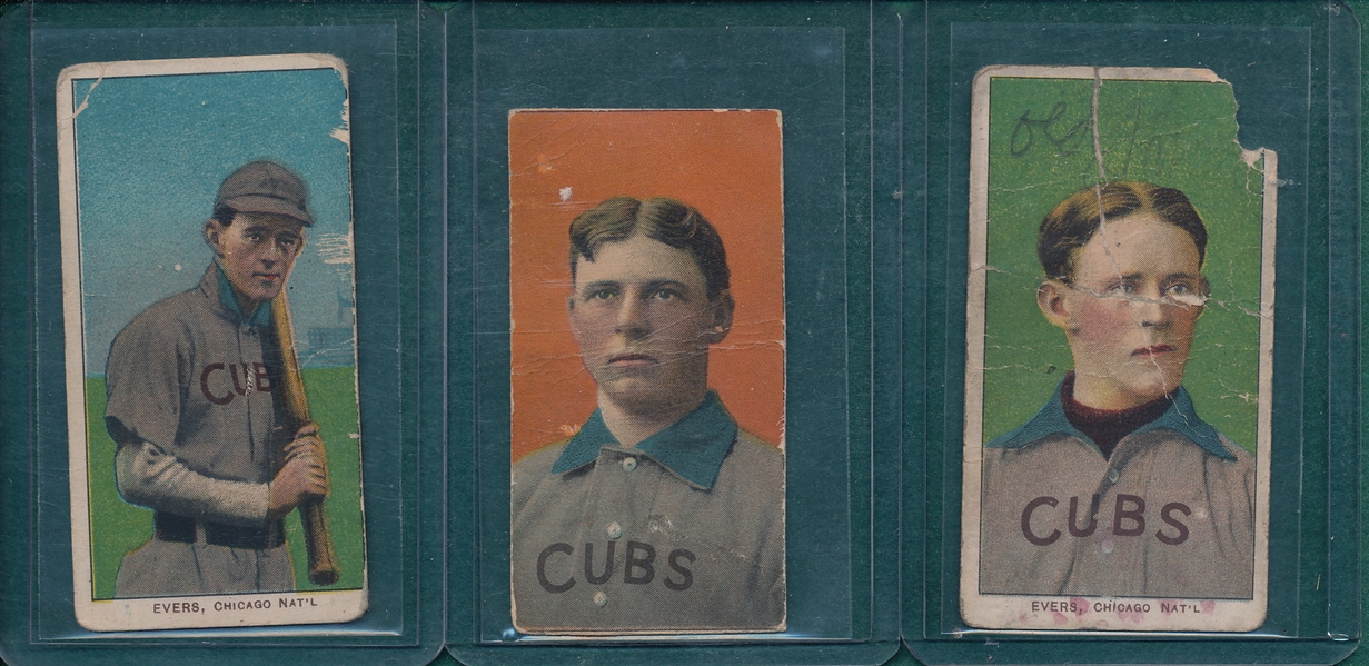 1909-1911 T206 Evers, Cubs, Evers, Port., & M. Brown Piedmont Cigarettes, Lot of (3)