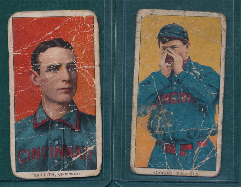 1909-1911 T206 Huggins, Hands to Mouth & Griffith, Portrait, EPDG Back, Lot of (2)