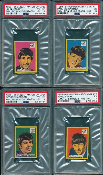 1959-64 Vlinder Match Covers Lot of (4) W/ The Beatles PSA 
