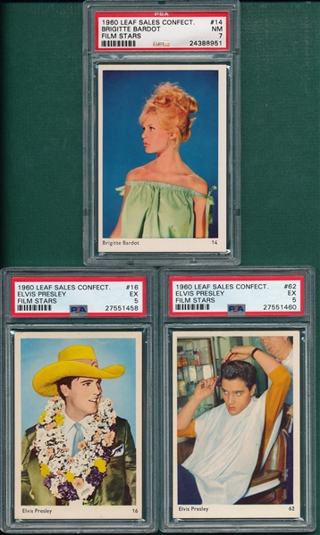 1960 Leaf Sales Lot of (3) W/ Bardot & Elvis (2) PSA