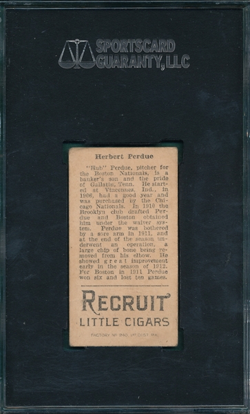 1912 T207 Perdue Recruit Little Cigars, SGC 50