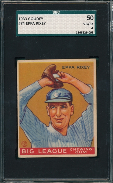 1933 Goudey #74 Eppa Rixey SGC 50