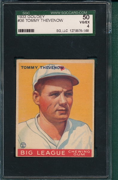 1933 Goudey #36 Tommy Thevenow SGC 50
