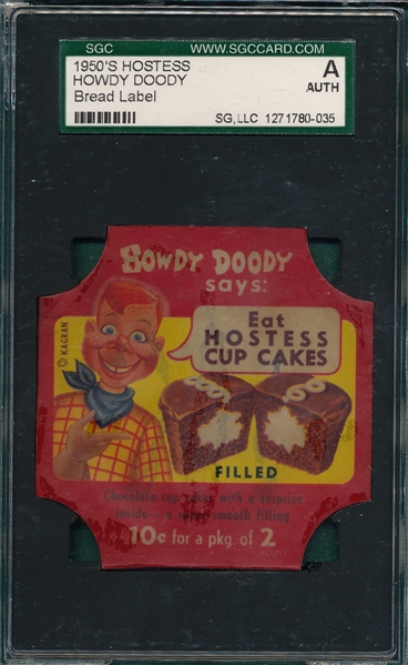 1950s Hostess Howdy Doody, Bread Label, SGC Authentic