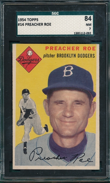 1954 Topps #14 Preacher Roe SGC 84