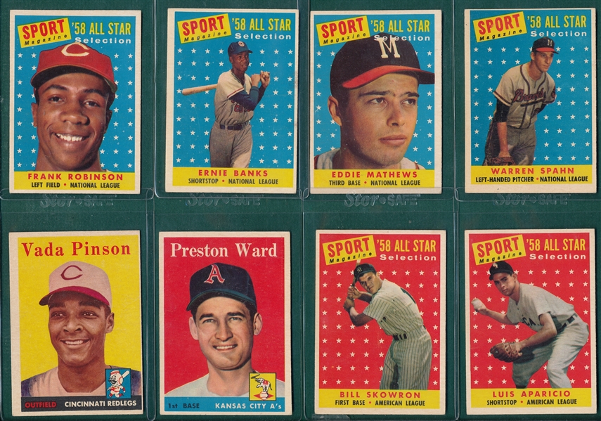 1958 Topps Lot of (8) W/ #484 Frank Robinson, AS