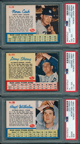 1962 Post Cereal Lot of (5) W/ Mantle PSA