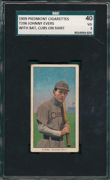 1909-1911 T206 Evers, Cubs On Shirt, Piedmont Cigarettes SGC 40