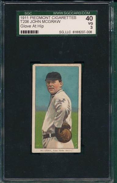 1909-1911 T206 McGraw, Glove At Hip, Piedmont Cigarettes SGC 40