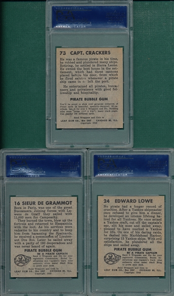 1948 Leaf Gum Co. Pirates, Lot of (3) W/ Capt Crackers PSA 8