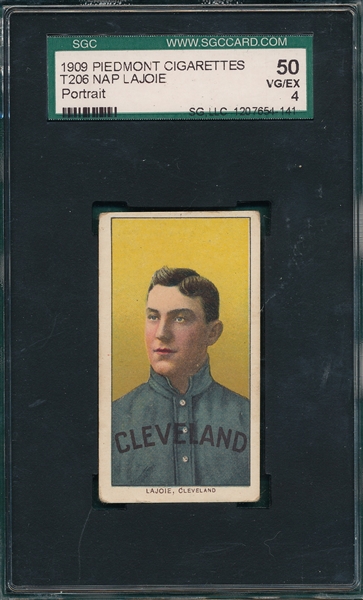 1909-1911 T206 Nap Lajoie, Portrait, Piedmont Cigarettes SGC 50