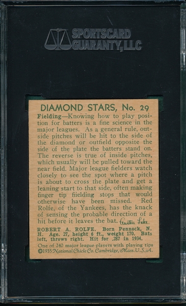 1934-36 Diamond Stars #29 Red Rolfe SGC 84