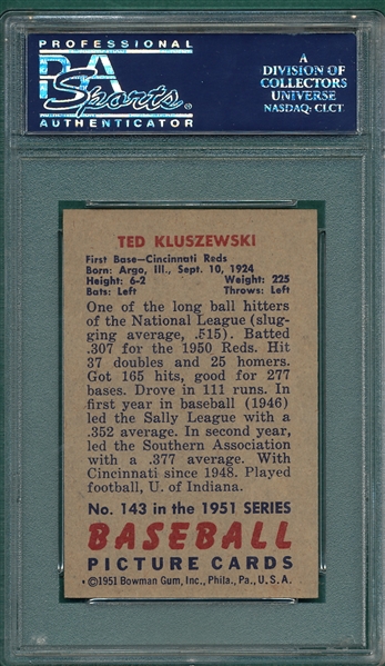 1951 Bowman #143 Ted Kluszewski PSA 7
