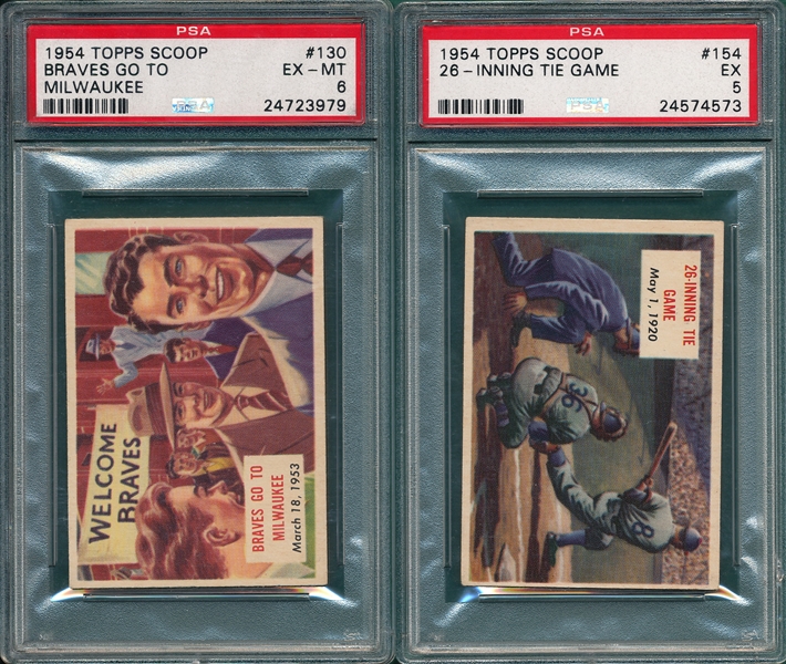 1954 Topps Scoops #130 & #154, Lot of (2) PSA