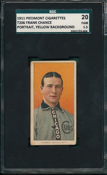 1909-1911 T206 Chance, Yellow, Portrait, Piedmont Cigarettes SGC 20