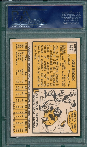 1963 Topps #472 Lou Brock PSA 8