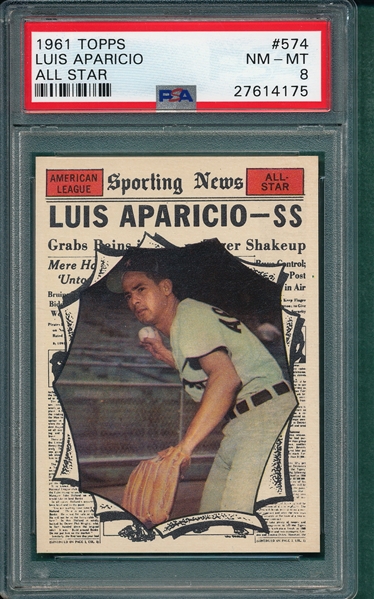 1961 Topps #574 Luis Aparicio, AS, PSA 8 *Hi #*