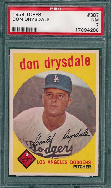 1959 Topps #387 Don Drysdale PSA 7