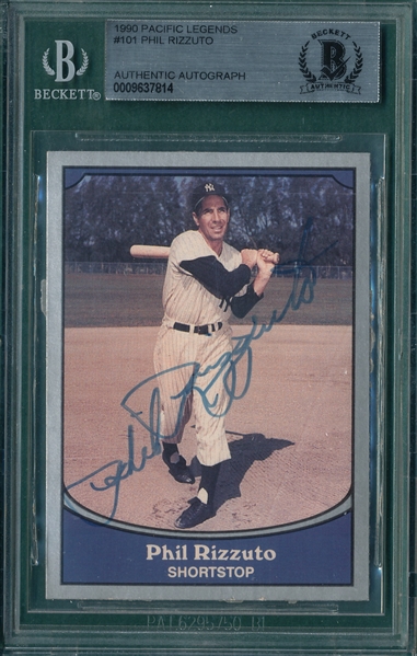 Phil Rizzuto, Signed 1990 Pacific Legends, Beckett Authentic