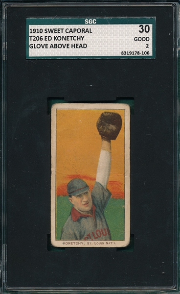 1909-1911 T206 Konetchy, Glove Above Head, Sweet Caporal Cigarettes SGC 30 