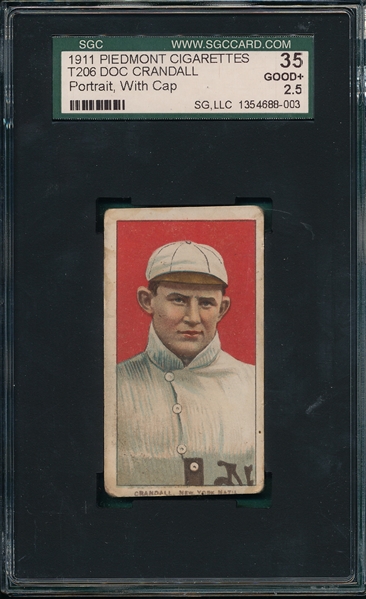 1909-1911 T206 Crandall, Portrait, Cap, Piedmont Cigarettes SGC 35 