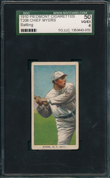 1909-1911 T206 Myers, Batting, Piedmont Cigarettes SGC 50 