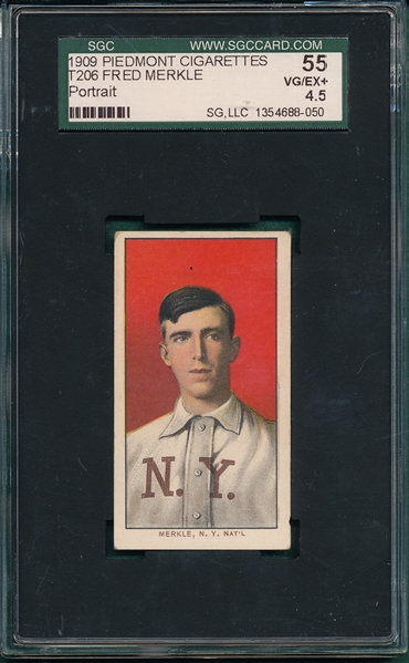 1909-1911 T206 Merkle, Portrait, Piedmont Cigarettes SGC 55