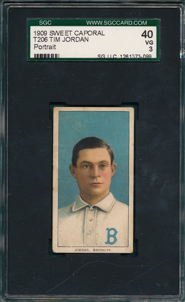 1909-1911 T206 Jordan, Portrait, Sweet Caporal Cigarettes SGC 40 